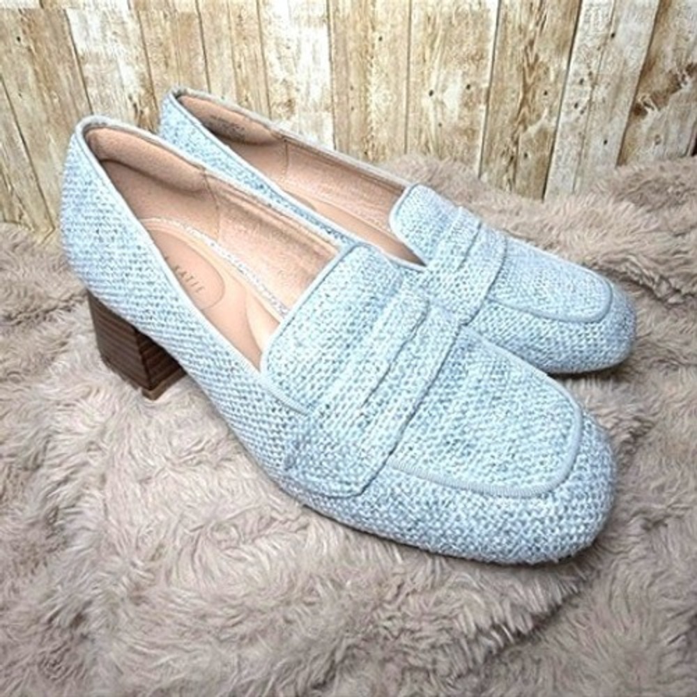 Kelly & Katie Paylyn Heeled Loafer Pump 7.5 Blue Woven Block Heel KK-PAYLN-B-2